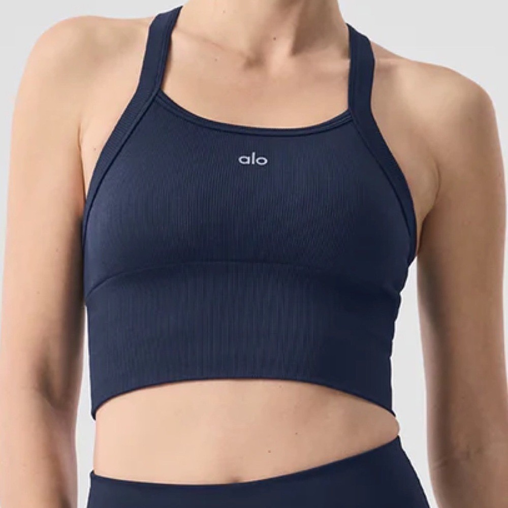 Alo Yoga Seamless Ribbed Favorite Bra Tank Navy M